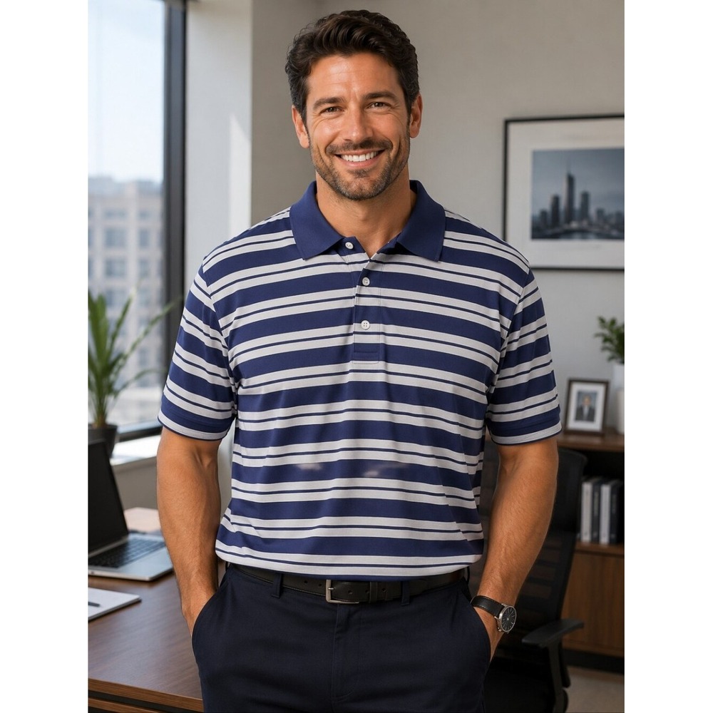Brooks Brothers Performance Series Men's XL Blue & White Striped Polo Golf -288